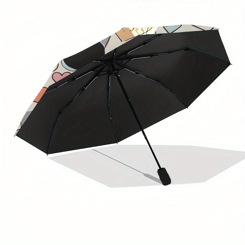 Mickey Mouse,Hearts Themed Automatic Opening and Closing Folding Umbrella, Reinforced 8 Ribs, Compact Travel Design, Fashionable Folding Umb