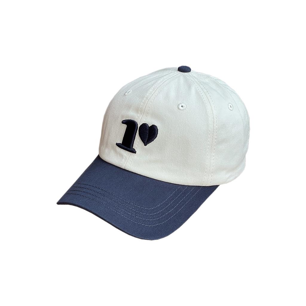 Three-dimensional Love Embroidery Contrasting Color Baseball Caps for Men and Women, Spring and Summer Wide-brimmed Peaked Caps, Face-showing Small Su