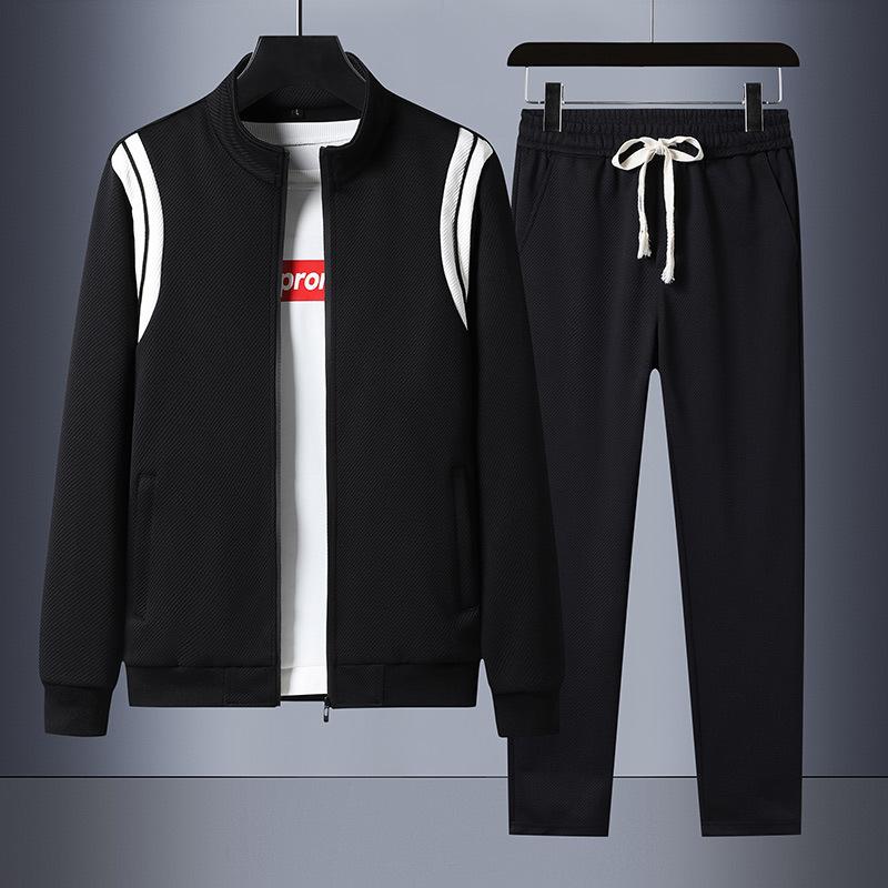 Plus Size Sports Suit Men's Spring Cardigan Sweater Casual Two-piece Set