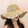 Foldable Wide Brim Straw Hat Colorful Women's Sun Visor Hats Casual Weave Bucket Hat  Holiday