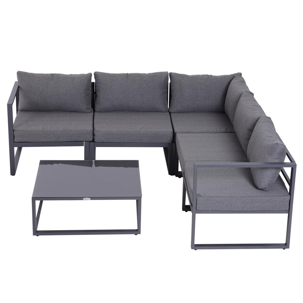 6-Piece Garden Furniture Set, Garden Set, Garden Sofa Set, Seating Group, Garden Furniture Aluminum + Polyester + Tempered Glass Grey, 4 X Armchair
