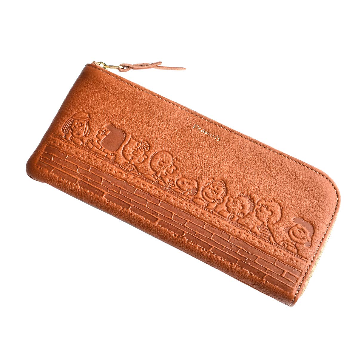 

PEANUTS Long Wallet Genuine Leather zipper wallet with leather and friends embossed [Peanuts] Women s Men s L-shaped [73260] (Camel)