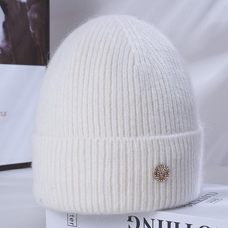 New Warm Rabbit Wool Knitted Hat for Women for Women Korean Style Versatile Plus Velvet Thickened Face with Small Windproof Ear Protection Wool Hat