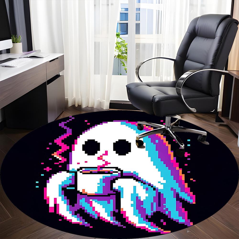 1pc Ghost Pixel Office Round Area Rug, Under Office Chairs Bedroom Living Room Home Decor, Room Deco, Available In Various Sizes