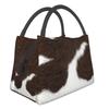 Scottish Highland Cow Cowhide Texture Thermal Insulated Lunch Bag Animal Hide Leather Lunch Container for Picnic Meal Food Box