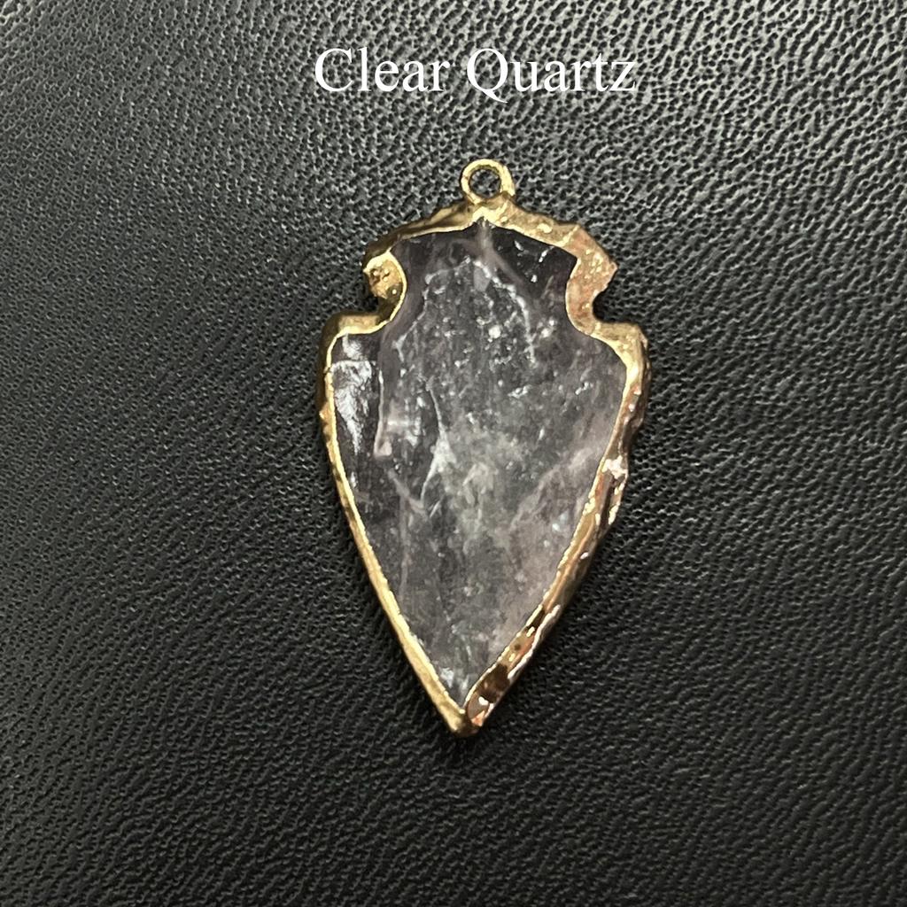 1Pc, Natural Stone Healing Crystal Arrow Pendant with Golden Edge, Boho Jewelry for Necklace Making & Daily Wear, 2026 Fashion Handmade Accessory
