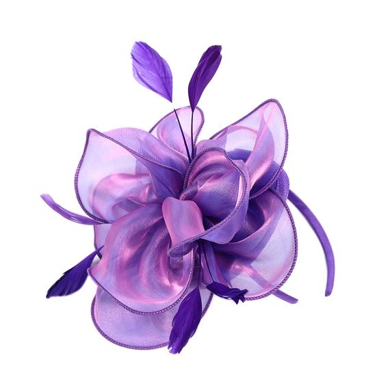 

Коктейльная чайная вечеринка Женский головной убор Фантазийная шляпка Перо Цветочная сетка Заколка для волос фиолетовый