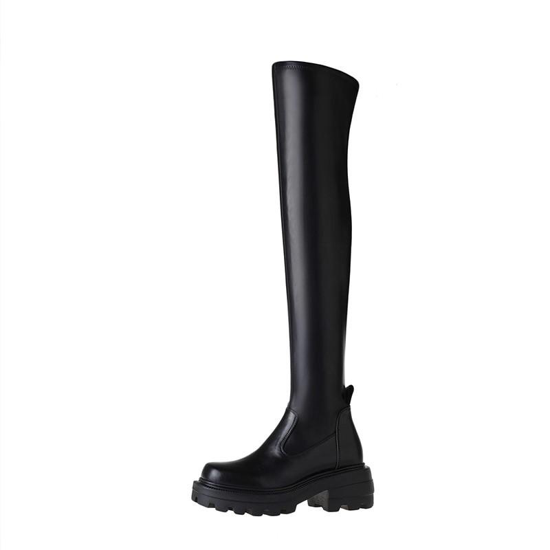 Women's Shoes Sugar Cube Over the Knee Boots 2025 Autumn and Winter New Platform-soled Boots Can't Be Elastic, Fashionable and Popular Long Boots