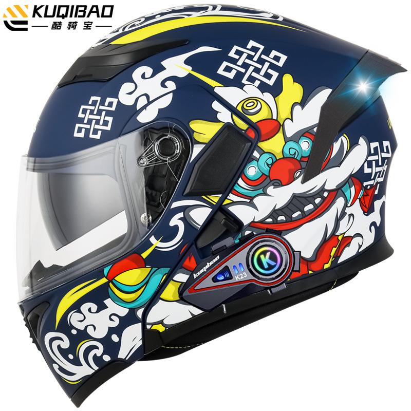 Kuqibao Dual Lens Open Face Helmet Motorcycle Bluetooth Helmet Dual Intercom Motorcycle Full Helmet Long Riding Range