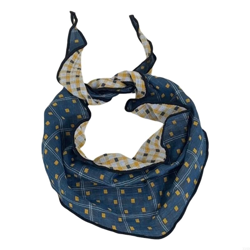 Soft Cotton Reversible Checkered Scarf Spring Neck Accessory For Women Stylish Neck Wrap Hair Bandana Bag Decoration