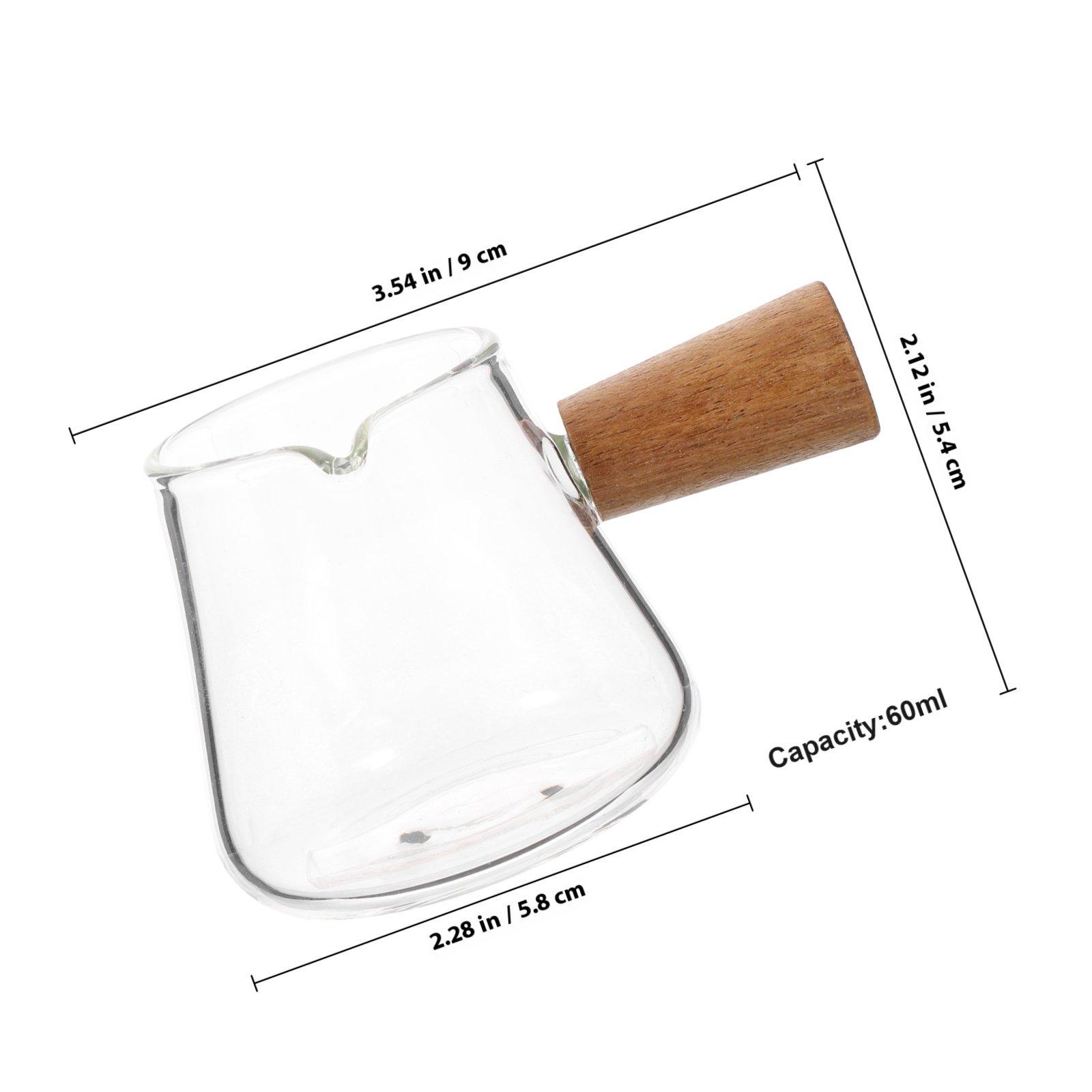Glass Milk Jug with Wooden Handle 500Ml No Drip Spout Heat Resistant Creamer Pitcher for Coffee Tea Latte Art Household Use
