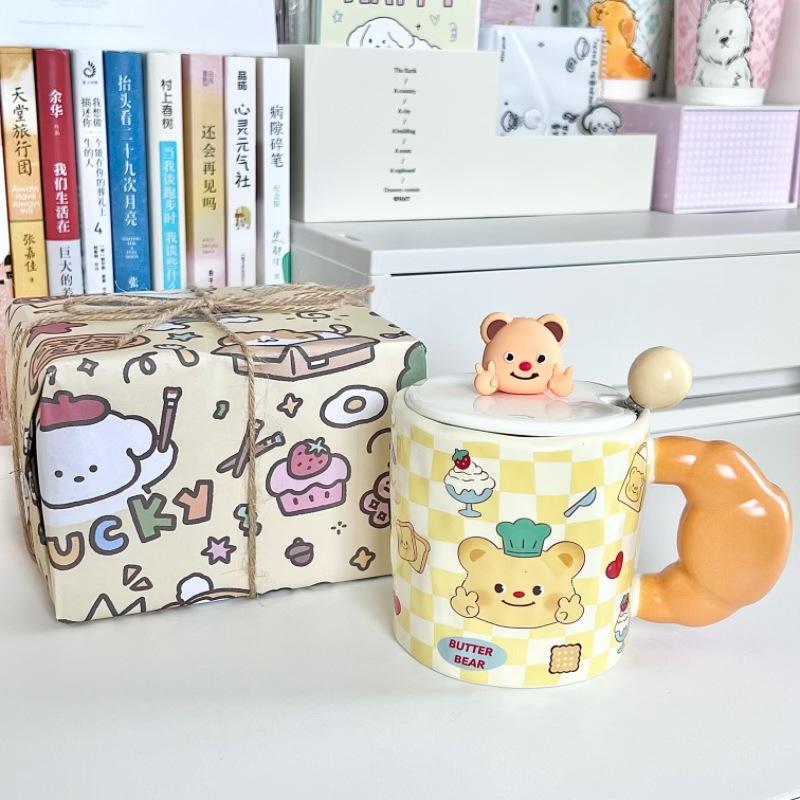Cute Bier Butter Bear Ceramic Mug Girls High-value Drinking Cup Couple Birthday Gift Souvenir