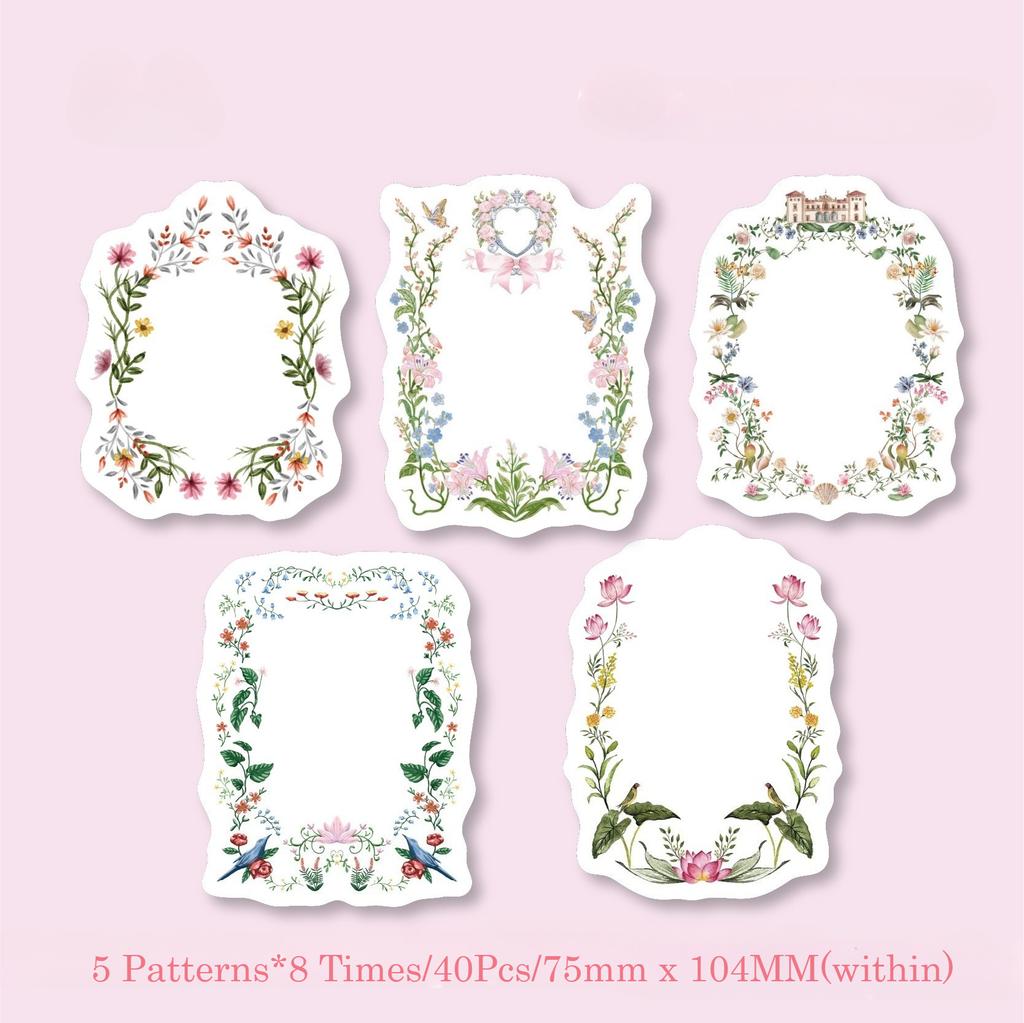 20/40Pcs Flower Series Vintage Flower Border Memo Pad Collage Scrapbook Material Paper Creative DIY Decoration Notes & Messages