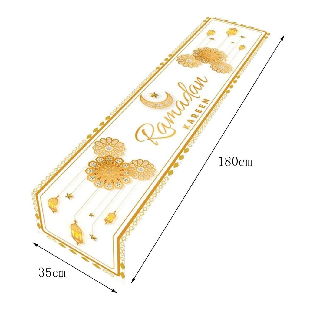 Eid Mubarak Table Runner Islamic Muslim Star Moon Polyester Table Cloth for Home Dining Room Celebration Festival Kitchen