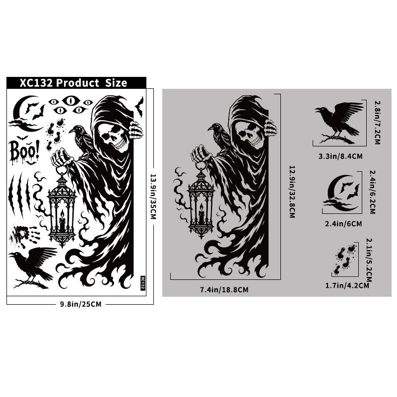 Halloween sticker black horror atmosphere death glass sticker mall window scene arrangement bat static sticker