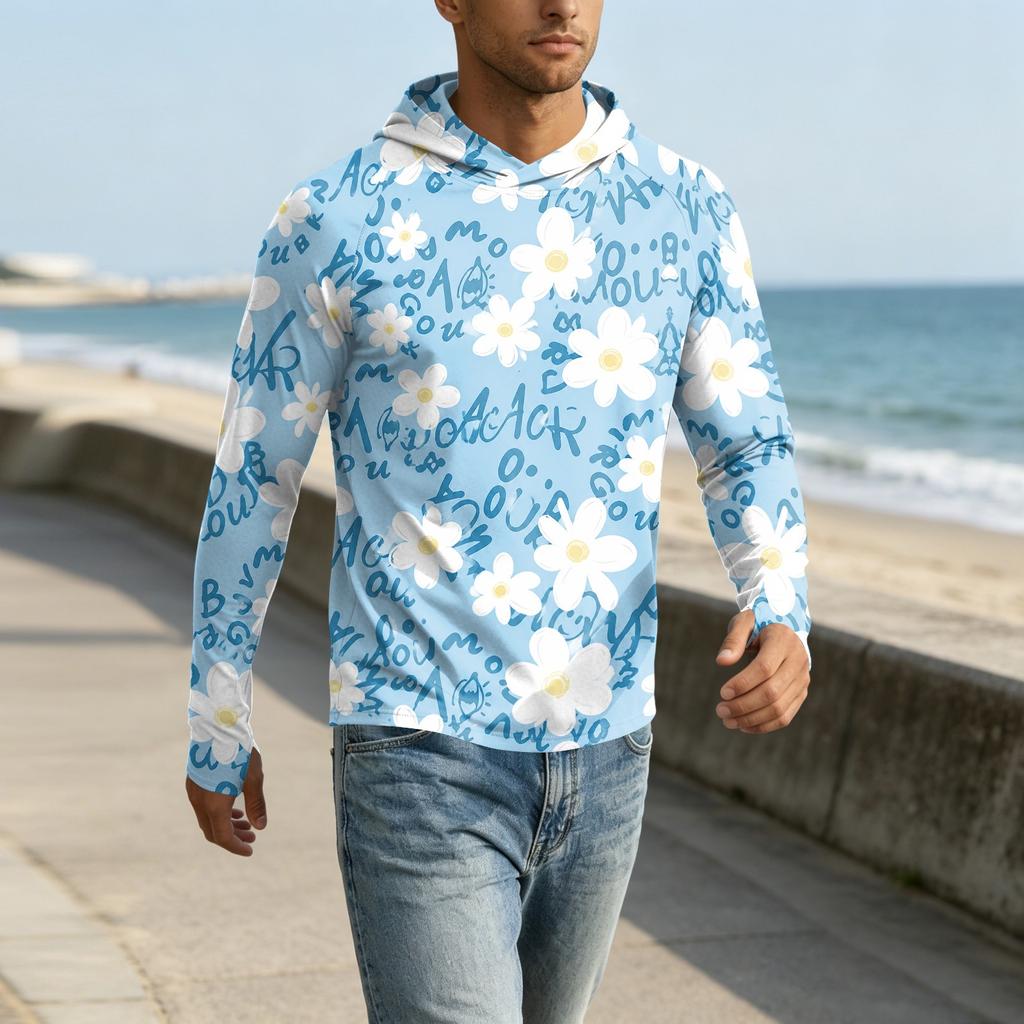 Herren UPF50+ Sonnenschutz Hoodie Leicht Schnelltrocknend Langarm Kapuzenshirt Atmungsaktiv Outdoor Sportbekleidung zum Wandern Laufen Angeln