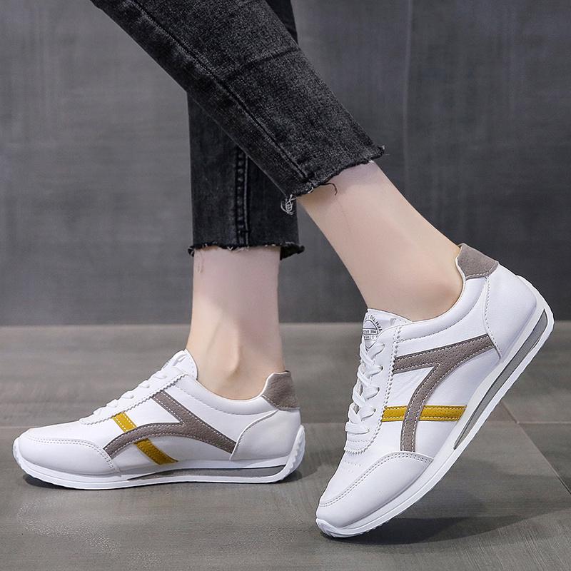 Printemps et Été Mode Décontractée Bout Rond Respirant Nouveaux Baskets à Lacets Couleur Assortie Chaussures de Marche Confortables pour Femmes