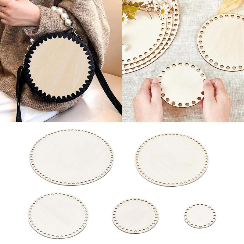 5 Stück Holzkorb-Boden Leere Häkelbasis für dicke Garne DIY Strickkorb Handtasche Handgewebt Heimdekorationen