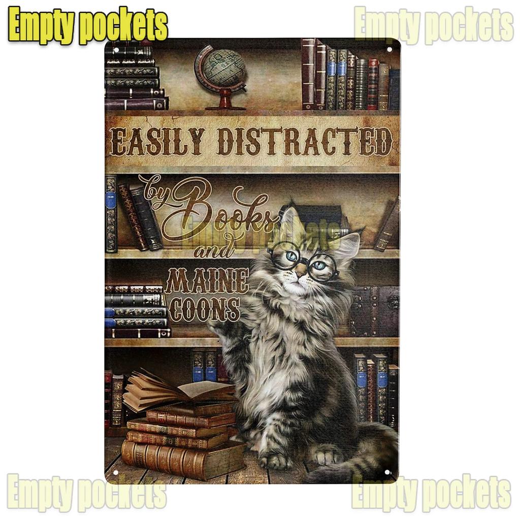Cute Maine Coon Cat Posters Metal Tin Sign Wall Sign Plaque for Bathroom Coffee Farmhouse Home Kitchen Bedroom Wall Decoration