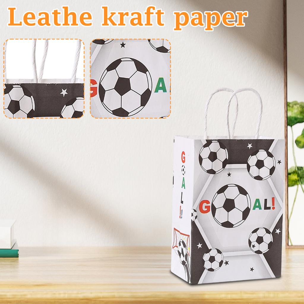 Kraft Paper Gift Bag Soccer Theme Party Favor Bag Sports Ball Design Gift Packaging Bag with Twisted Handles for Football Event