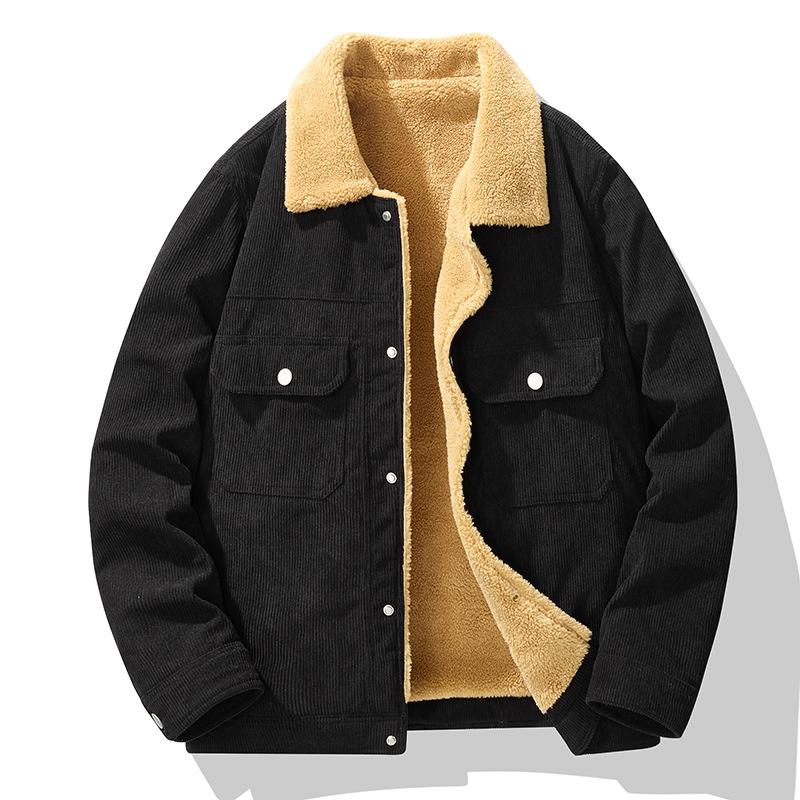 Men's Lapel Jacket Winter Warm Lamb Fleece Casual Jacket Fleece Thickened Work Jacket