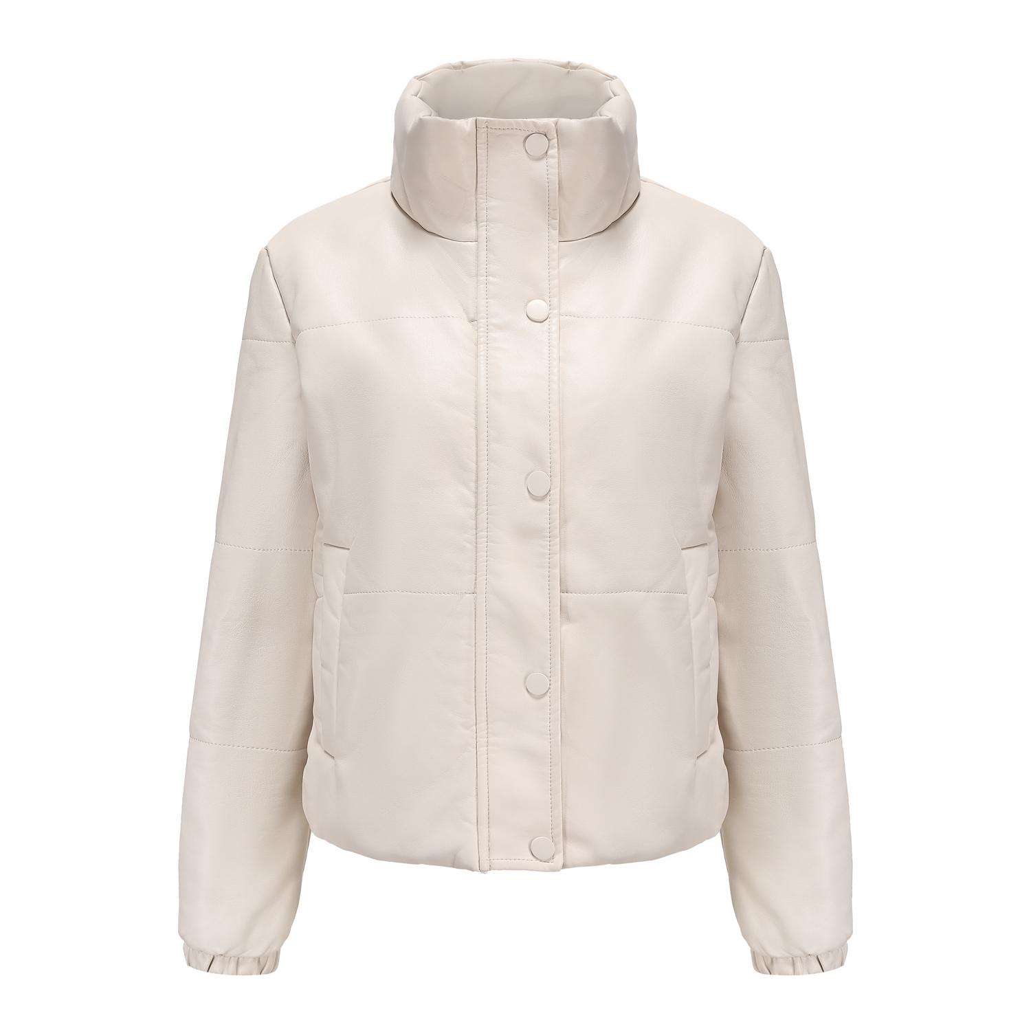 

Женская куртка с воротником-стойкой из искусственной кожи и хлопка, короткое пальто на весну, осень и зиму, верхняя одежда 2XL бежевый