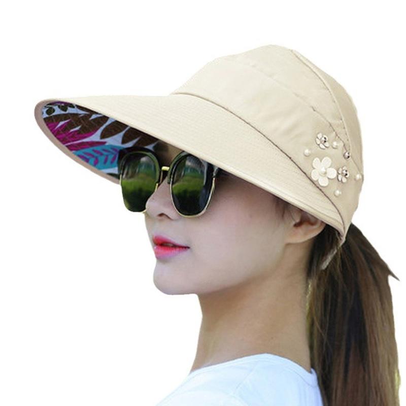 Fashion Womens Ladies Summer Vacation Wide Brim Foldable Sun Hat Anti-Uv Beach Visor Caps Casual Hats