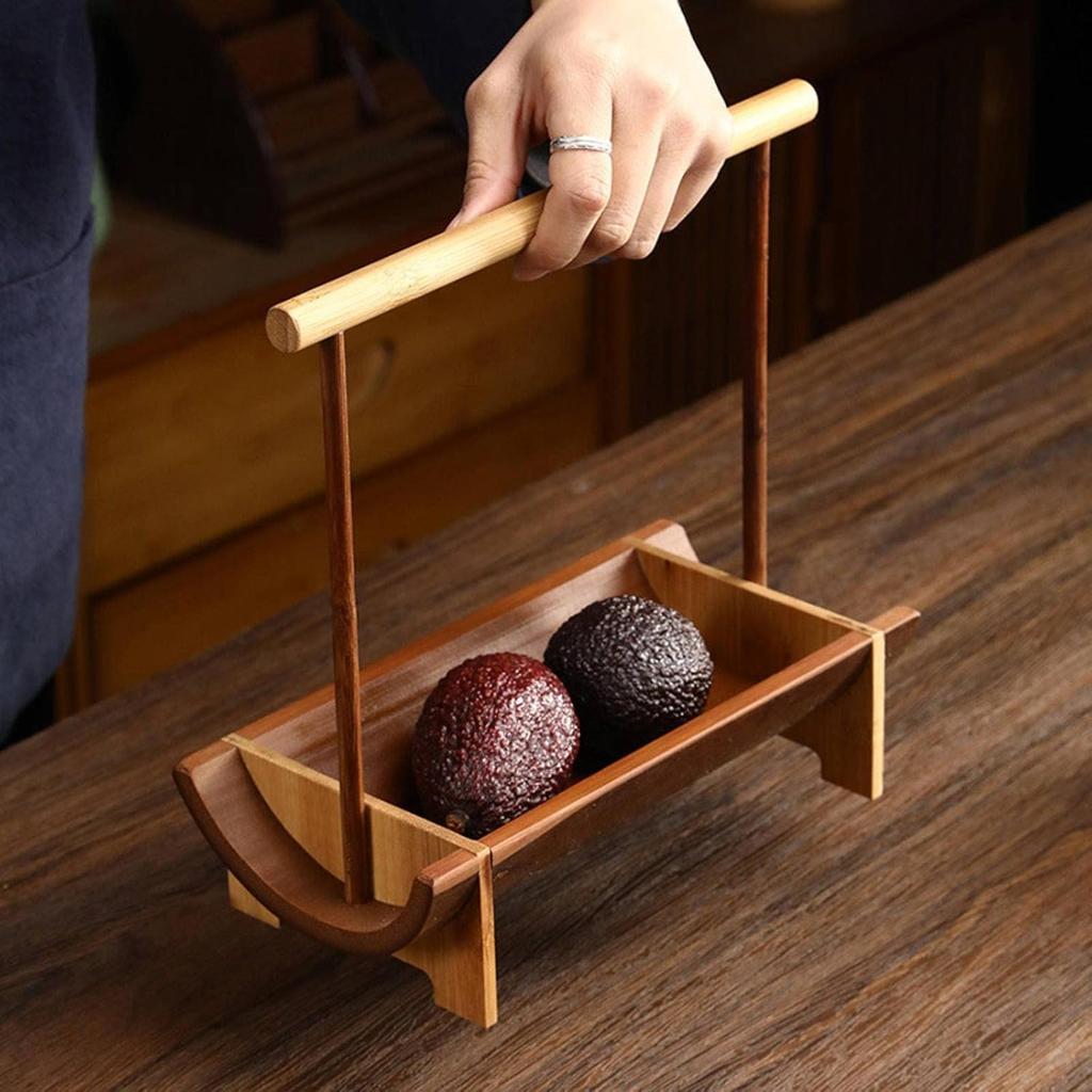 FARZI Portable Bamboo Cabas Gift Box Bamboo Portable Snack Basket Desktop Tea Box Dried Fruit Tray Storage Fruit Snack Basket
