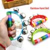 Seven-Color Wooden Handle Semi-Circular Hand-cranked Children's Educational Musical Rattle with Five Colorful Bells