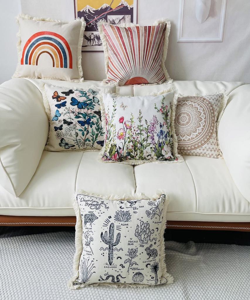 Cushion Cover, Interior, Asian, Ethnic, Fringe, Natural, Balinese, Exotic, Asian, 45x45, Ethnic Style Cushion Cover (10 Others)