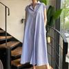 Simple Style Striped Dress Summer Elegant Temperament Long Sleeveless Shirt Dress