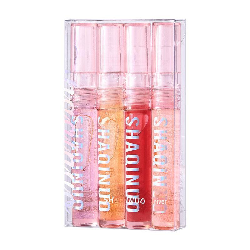 4-teiliges Watery Bobo Lippenpflege-Set: Transparenter Glanz, Lippenöl, Feuchtigkeitsspendender Lippenstift für Schüler