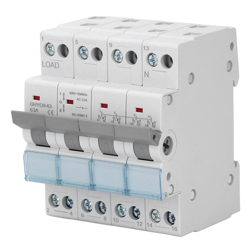 Dual Power Manual Transfer Isolating Switch 4P 63A DIN Rail Backup Power Changeover Switch Interlock