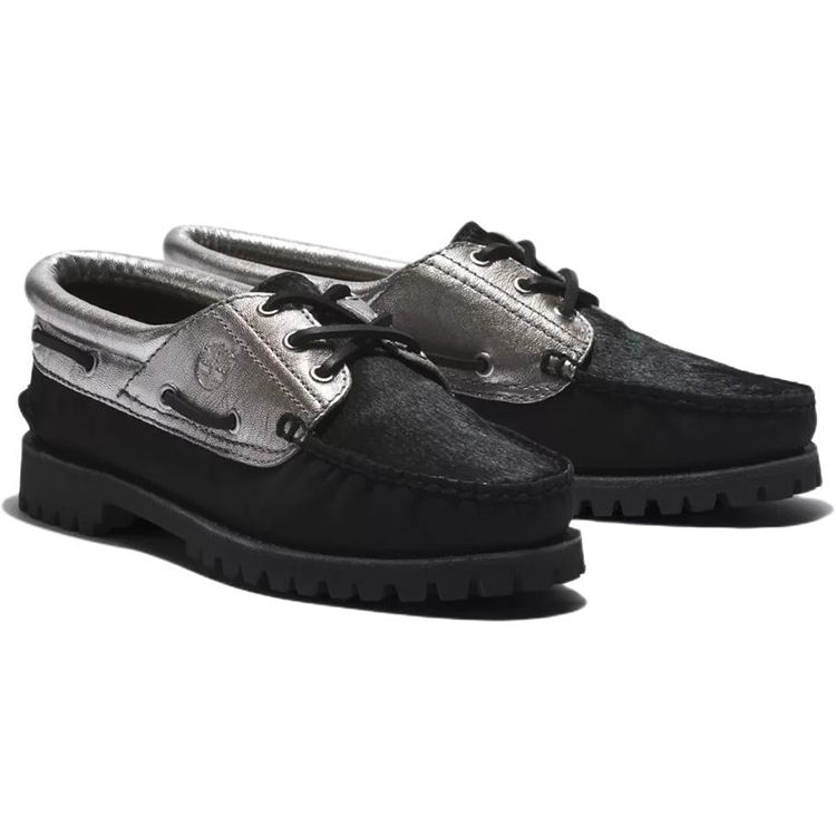 Timberland Sapatos Náuticos Autênticos Femininos de Nobuck Preto Prata A5NBC001