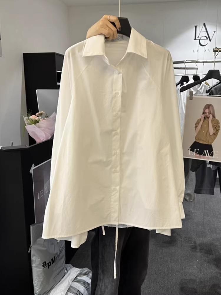 Korean Style 2026 Spring Waist-Cinching Lace Tie-Up Open Back Elegant Shirt