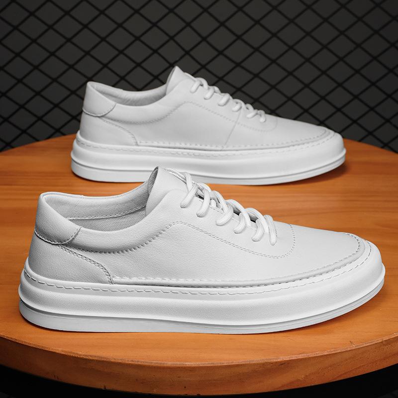 Leather Casual Shoes Men's Cowhide Soft Soled Anti Slip White Low Top Board Shoes Men Leather Original White Leather Shoes