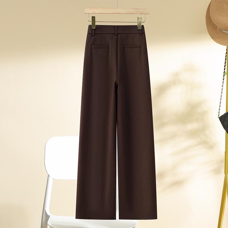 Fleece-Lined High-Waisted Slimming Pants - Women's Autumn/Winter Coffee Color