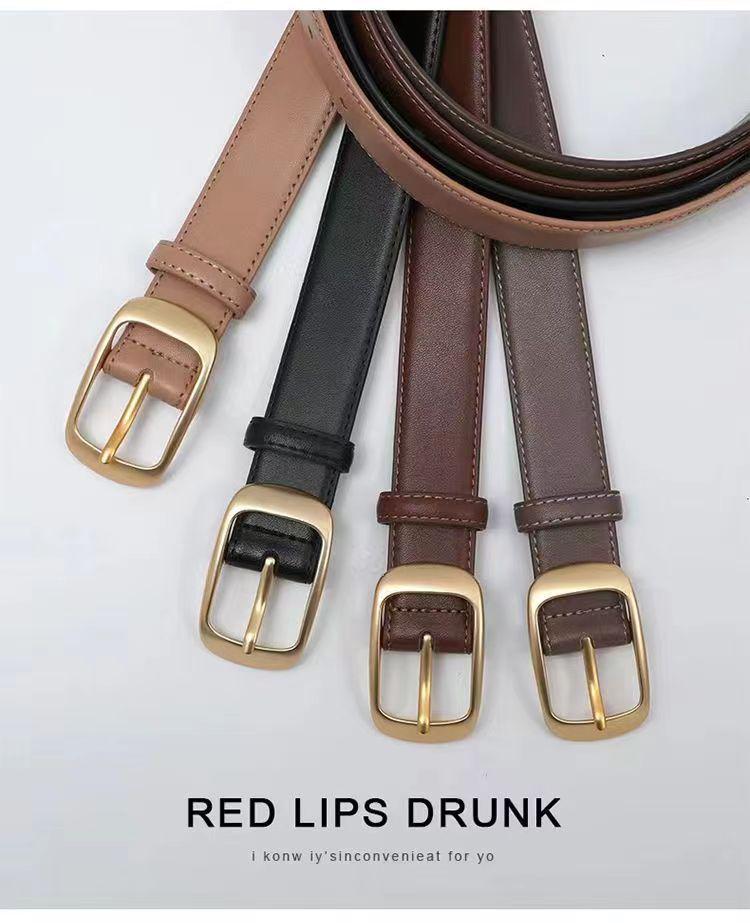 Women's Versatile Black Leather Belt - Fashionable Decorative Waistband for Jeans