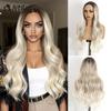 Noble Synthetic Lace Front Wigs For Women 26 Inch Wavy Platinum Blonde Ombre Wig Highlight Lace Front Wig Cosplay Lace Wigs