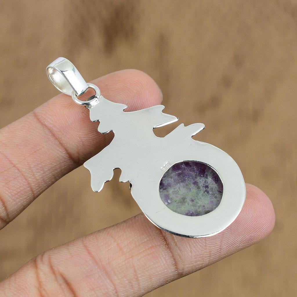 Natural Lepidolite Gemstone Pendant 925 Sterling Silver Indian Jewelry For Women