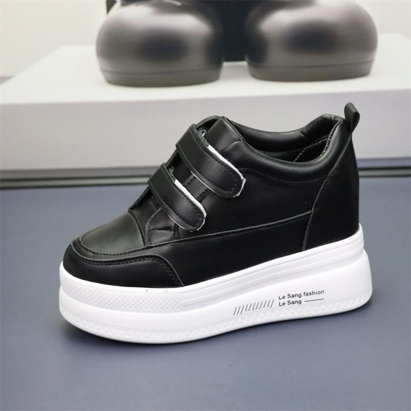 Fashion 9CM Platform Wedge Sneakers Vulcanized Chunky Hidden Heel Block Microfiber Leather Comfy Breathable Skate Board Shoes