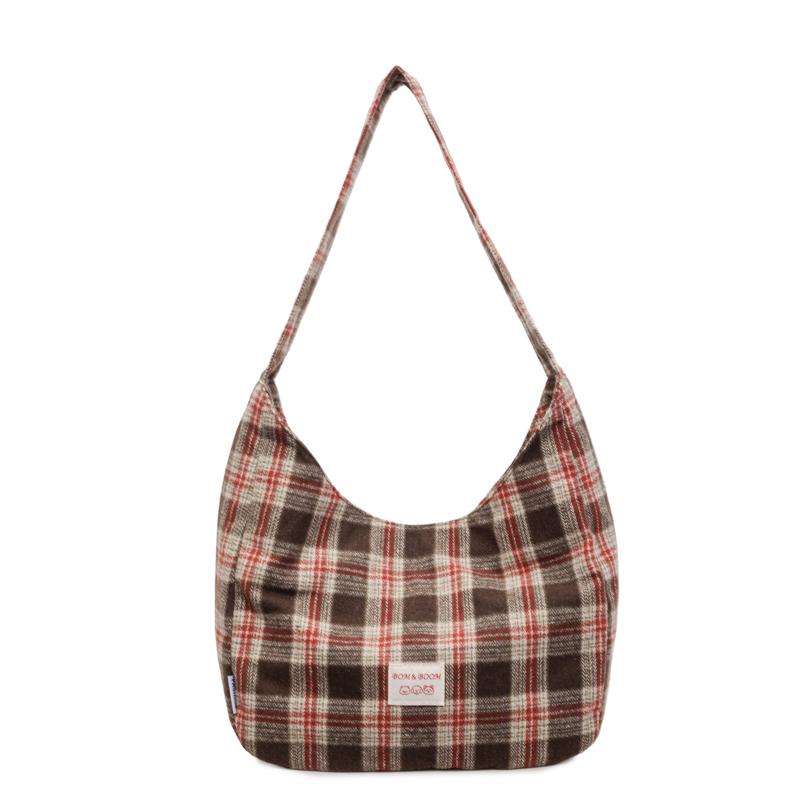 Vintage Plaid Handbag Lightweight Large Capacity Commuter Shoulder Bag