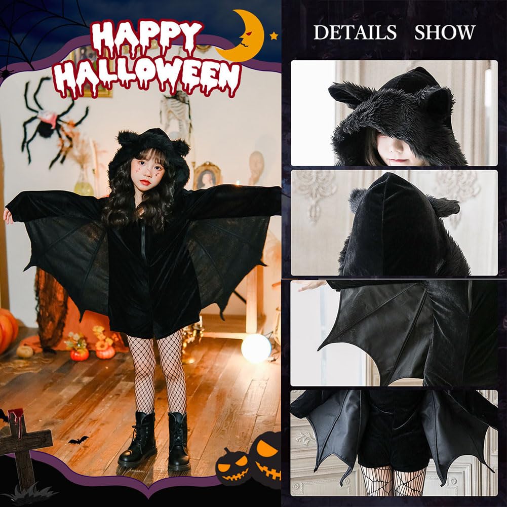 Halloween Cosplay Kids Bat Devil Vampire Costume Set for Cute and Stylish for School and Events [mxcgzl] Set, 2-Piece Kids, Black, Festivals,