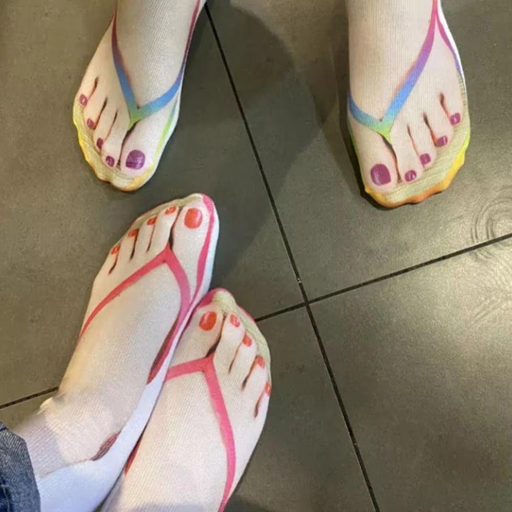 Gemusterte 3D-gedruckte Socken Knöchelhoch Lustige kurze Socken Lässige Flip-Flop-Socken Damen