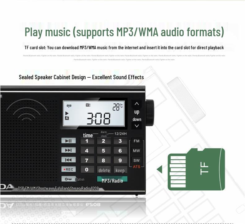 PANDA 6208 Portable Lithium Battery FM Radio with Card Slot for the Elderly