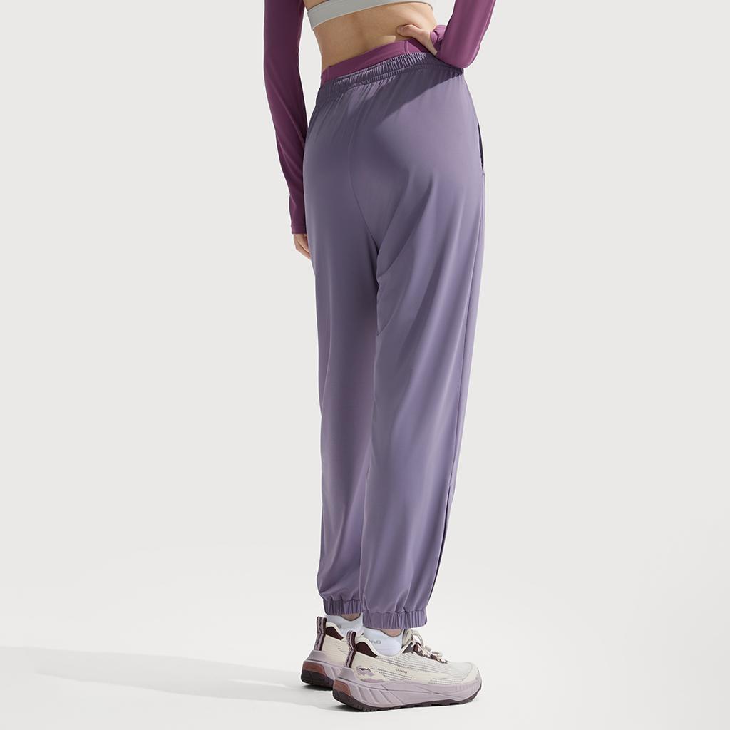 Li Ning Fitness Series Casual Simple Solid Color Ice Silk Quick Dry Cool Anti Ultraviolet Cuffed Elastic Knitted Sports Pants Women Bottoms AKYV196-3