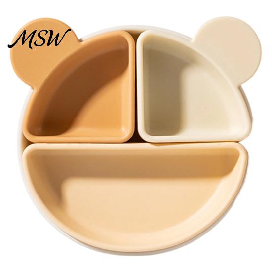 BPA Free Infant Dinnerware Silicone Suction Plate for Toddlers, Cute Bear Detachable Divided Dinner Safe Baby Feeding Gear Plate, Anti-slip Base Meal