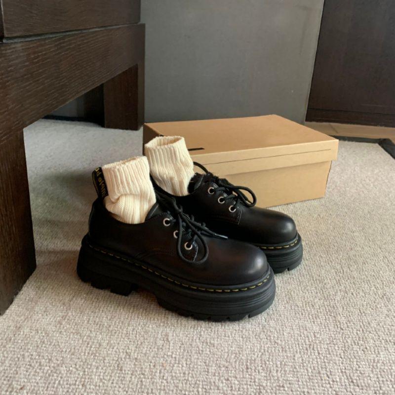 Dámské Oxfords na platformě z měkké kůže – Podzim/Zima 2025 Britský styl Boty na šněrování zvyšující výšku.