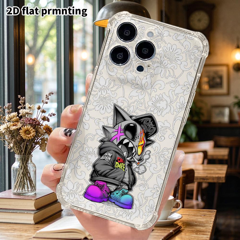 Phone Case: 2D Flat Suitable for iPhone 18 17 16 15 14 13 Pro, Transparent Four Corner Protective Case, Monster Cat, Christmas and Halloween Gifts