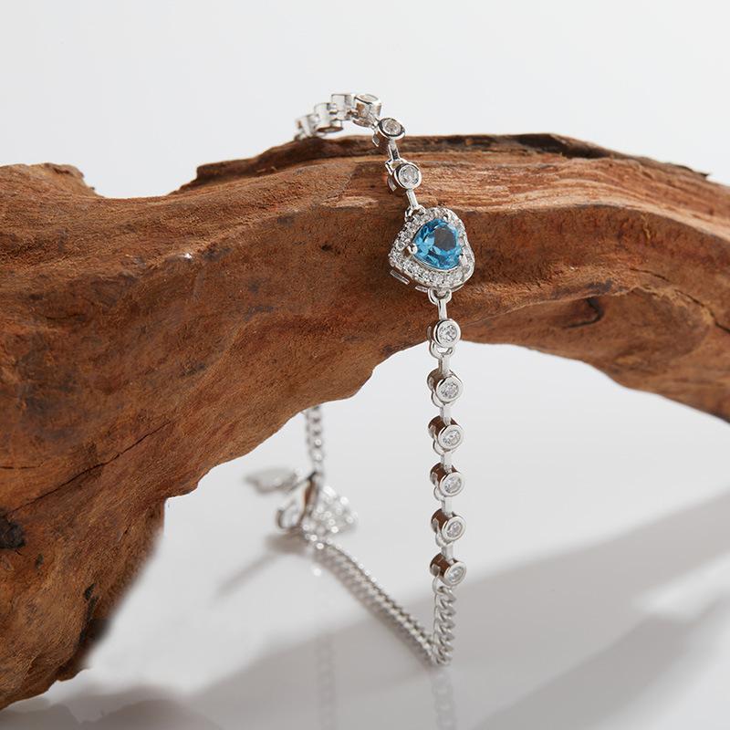 Heart-Shaped Natural Topaz Colored Garnet Inlaid S925 Sterling Silver With Diamonds Love Bracelet Women'S Model